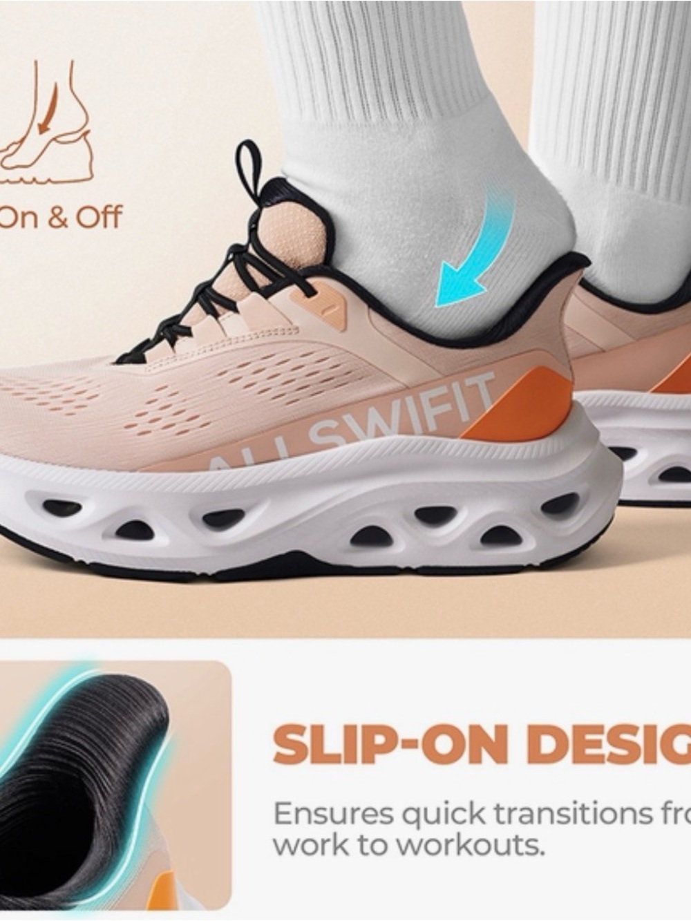 Women's Slip-On Athletic Sneakers in Peach